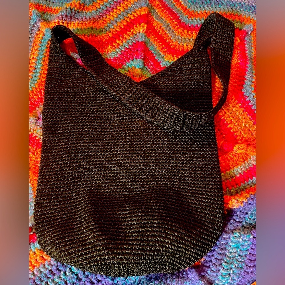 The Sak Classic Full Crocheted Black Hobo/Bucket Style Shoulder Bag